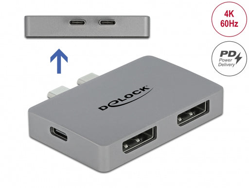 Delock 64001 Dual Displayport Adapter With 4K 60 Hz And Pd 3.0 For Macbook