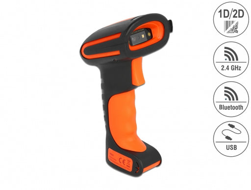 Delock 90507 Industrial Barcode Scanner 1D And 2D For 2.4 Ghz, Bluetooth Or Usb