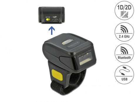 Delock 90508 Ring Barcode Scanner 1D And 2D With 2.4 Ghz Or Bluetooth