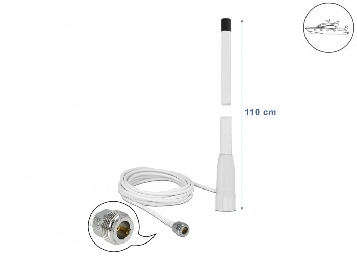 Delock 12576 Wlan 802.11 B/G/N Marine Antenna N Jack 10 Dbi 110.5 Cm Fixed