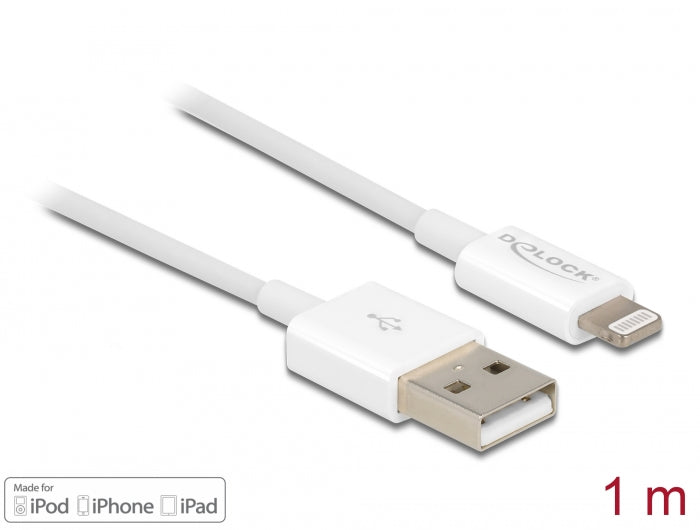 Delock 83000 Usb Data And Power Cable For Iphone™, Ipad™, Ipod™ White 1 M