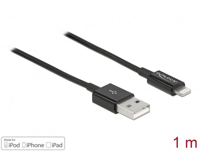 Delock 83002 Usb Data And Power Cable For Iphone™, Ipad™, Ipod™ Black 1 M