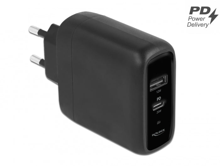 Delock 41455 Usb Charger Usb Type-C™ Pd 3.0 And Usb Type-A With 20 W + 12 W