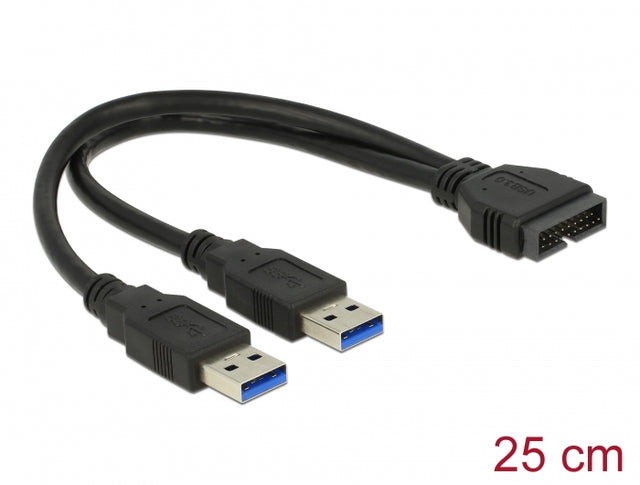 Delock 83910 Cable Usb 3.0 Pin Header Male > 2 X Usb 3.0 Type-A Male 25 Cm