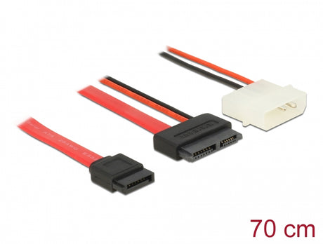 Delock 84791 Cable Slim Sata Female > Sata 7 Pin + 2 Pin Power Male 70 Cm