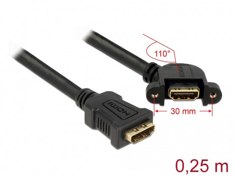 Delock 85101 Cable Hdmi A Female > Hdmi A Female Panel-Mount 110° Angled 25 Cm