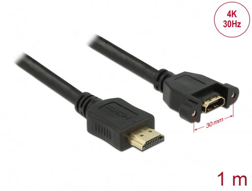 Delock 85102 Cable Hdmi-A Male > Hdmi-A Female Panel-Mount 4K 30 Hz 1 M