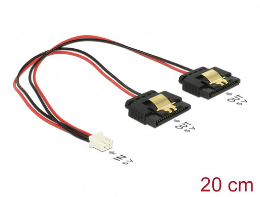 Delock 85249 Cable Power 2 Pin Female > 2 X Sata 15 Pin Receptacle Metal 20 Cm