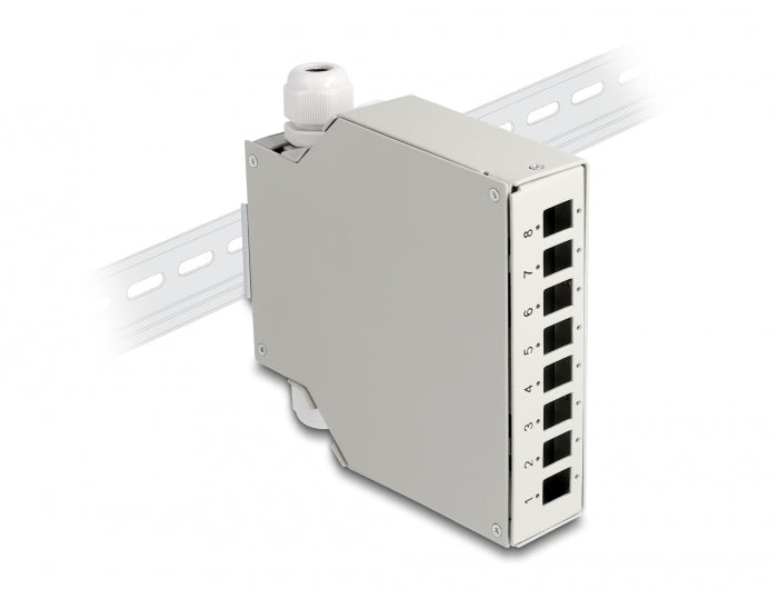 Delock 85931 Fiber Optic Distribution Box For Din Rail 8 Port Grey