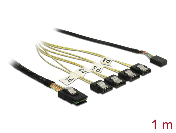 Delock 85682 Cable Mini Sas Sff-8087 > 4 X Sata 7 Pin + Sideband 1 M Metal