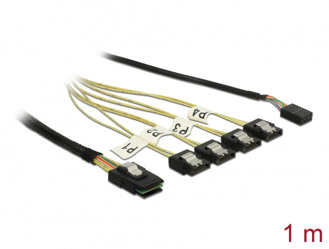 Delock 85682 Cable Mini Sas Sff-8087 > 4 X Sata 7 Pin + Sideband 1 M Metal