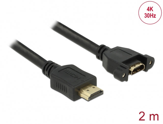 Delock 85464 Cable Hdmi-A Male > Hdmi-A Female Panel-Mount 4K 30 Hz 2 M