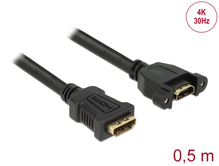 Delock 85465 Cable Hdmi-A Female > Hdmi-A Female Panel-Mount 4K 30 Hz 0.5 M