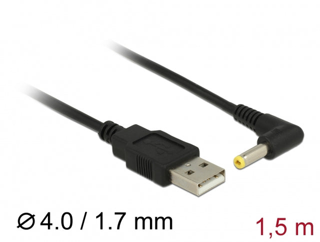 Delock 85544 Power Cable Usb > Dc 4.0 X 1.7 Mm Male 90° 1.5 M