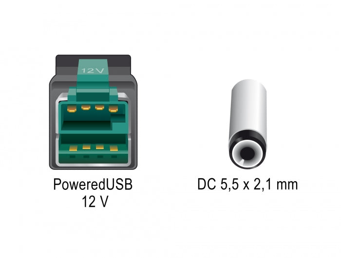 Delock 85497 Poweredusb Cable Male 12 V > Dc 5.5 X 2.1 Mm Male 1 M