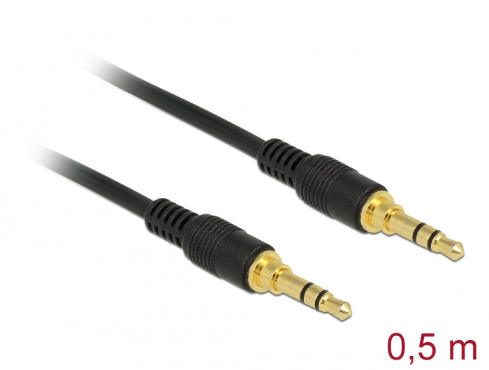 Delock 85545 Stereo Jack Cable 3.5 Mm 3 Pin Male > Male 0.5 M Black