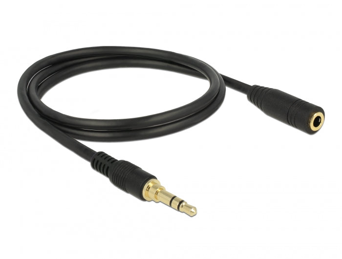 Delock 85576 Stereo Jack Extension Cable 3.5 Mm 3 Pin Male To Female 1 M Black