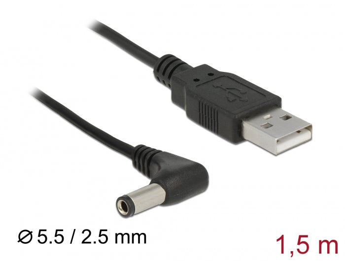 Delock 85588 Usb Power Cable To Dc 5.5 X 2.5 Mm Male 90° 1.5 M