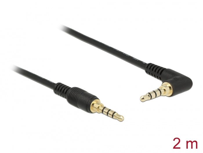 Delock 85613 Stereo Jack Cable 3.5 Mm 4 Pin Male > Male Angled 2 M Black