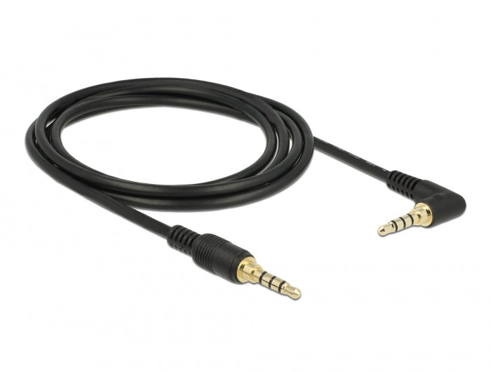 Delock 85613 Stereo Jack Cable 3.5 Mm 4 Pin Male > Male Angled 2 M Black