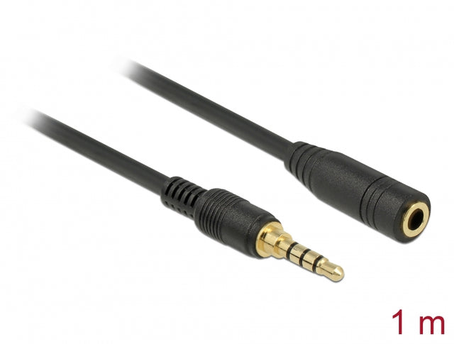 Delock 85629 Stereo Jack Extension Cable 3.5 Mm 4 Pin Male To Female 1 M Black