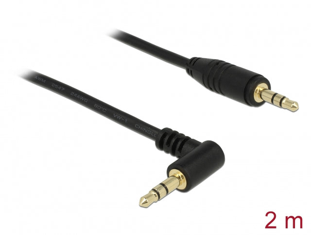 Delock 83756 Stereo Jack Cable 3.5 Mm 3 Pin Male > Male Angled 2 M Black