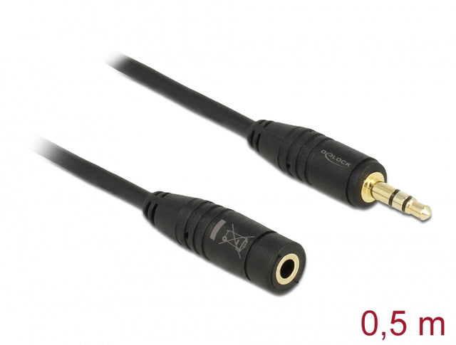 Delock 83762 Stereo Jack Extension Cable 3.5 Mm 3 Pin Male > Female 0.5 M Black