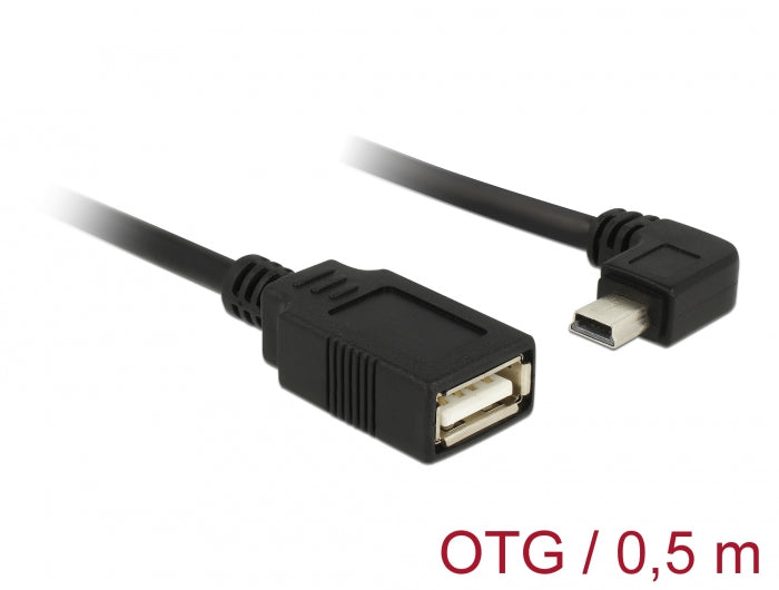 Delock 83356 Cable Usb Mini Male Angled > Usb 2.0-A Female Otg 50 Cm