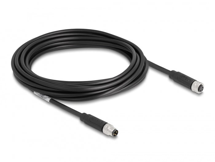 Delock 80141 M8 3 Pin Cable A-Coded Male To Female Pur (Tpu) 5 M