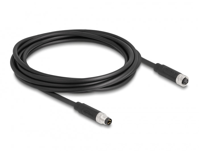 Delock 80144 M8 4 Pin Cable A-Coded Male To Female Pur (Tpu) 3 M