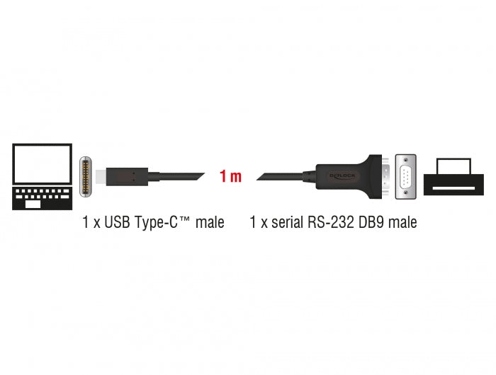 Delock 64195 Adapter Usb Type-C™ To 1 X Serial Rs-232 D-Sub 9 Pin Male