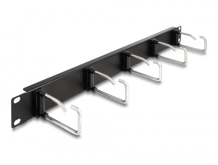 Delock 66918 19″ Cable Management Routing Panel With 5 Metal Hooks 1U Black