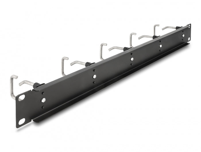 Delock 66918 19″ Cable Management Routing Panel With 5 Metal Hooks 1U Black