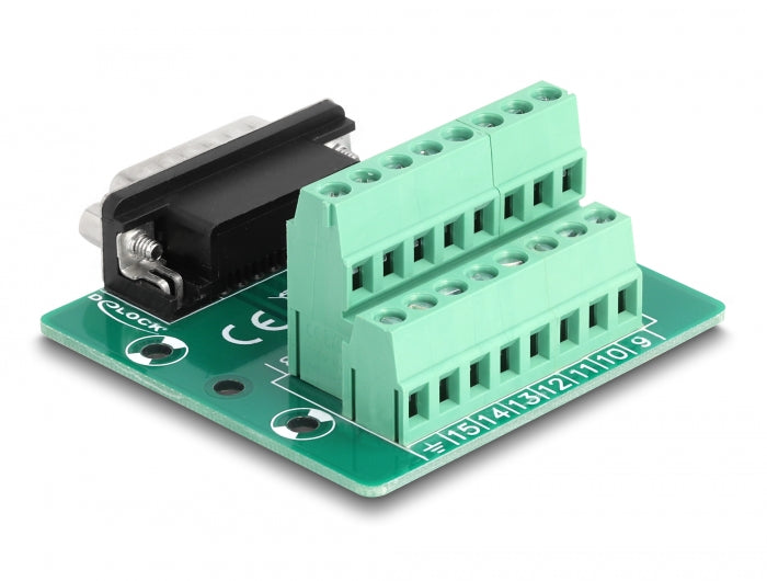 Delock 66909 D-Sub 15 Pin Male To Terminal Block For Din Rail