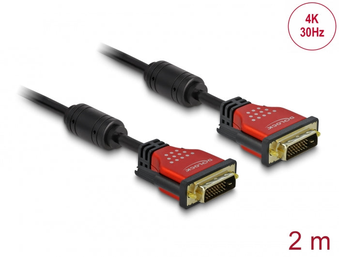 Delock 84345 Cable Dvi 24+1 Male > Dvi 24+1 Male 2 M Red Metal