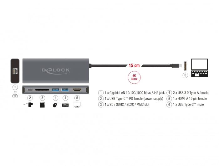 Delock 87721 Usb Type-C™ 3.1 Docking Station Hdmi 4K 30 Hz