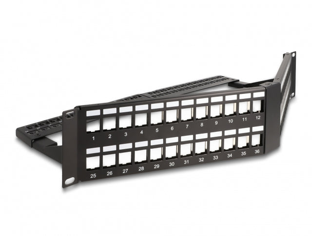 Delock 66977 19″ Keystone Patch Panel 48 Port With Strain Relief 2U Angled