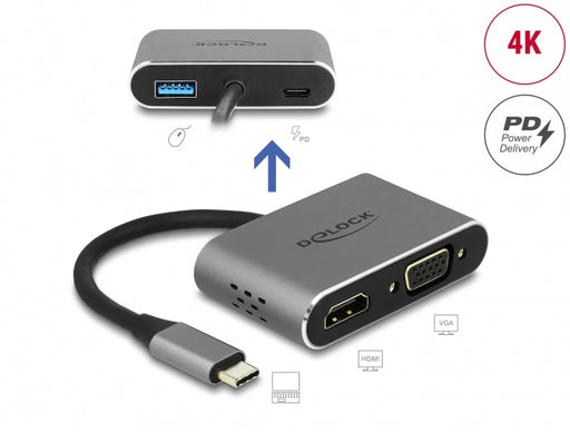 Delock 64074 Usb Type-C™ Adapter To Hdmi And Vga With Usb 3.2 Port And Pd