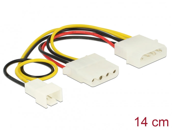 Delock 83658 Power Cable 4 Pin Male > 1 X 4 Pin Female + 1 X 3 Pin Male (Fan)