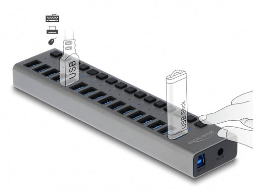 Delock 63739 External Usb 5 Gbps Hub With 16 Ports + Switch