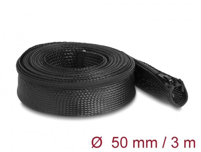 Delock 19172 Braided Sleeve With Zip Fastener Heat-Resistant 3 M X 50 Mm Black