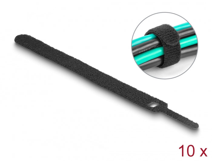 Delock 19010 Hook-And-Loop Cable Tie L 150 X W 12 Mm Black 10 Pieces