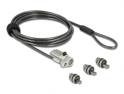 Navilock 20677 Laptop Security Cable With 3 Lockheads And Combination Lock