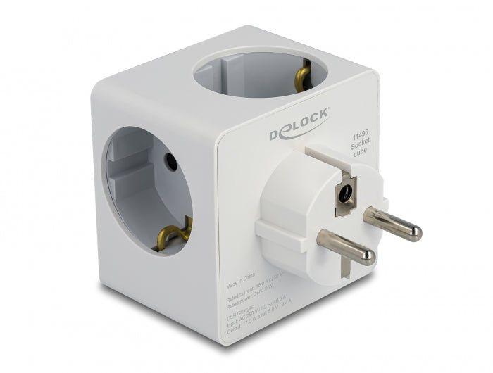 Delock 11496 Multi Socket Cube 3-Way With Childproof Lock And Usb Charger White