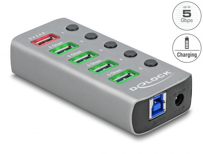 Delock 63262 Usb 5 Gbps Hub With 4 Ports + 1 Fast Charging Port