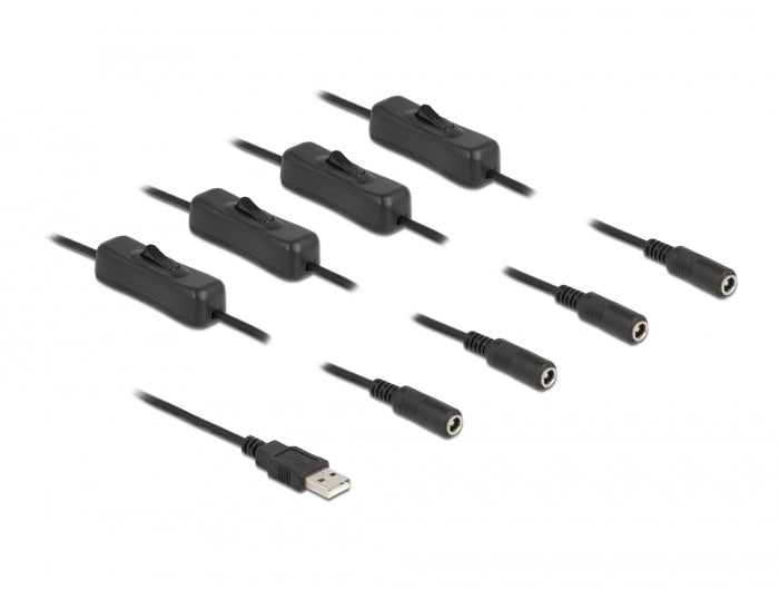 Delock 86799 Cable Usb Type-A Male To 4 X Dc 5.5 X 2.1 Mm Female With Switch