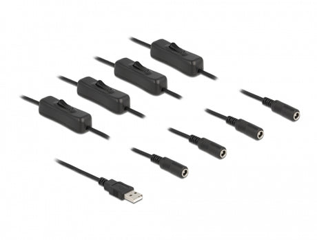 Delock 86799 Cable Usb Type-A Male To 4 X Dc 5.5 X 2.1 Mm Female With Switch