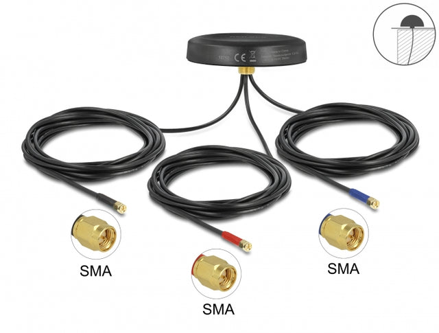 Delock 12717 Multiband Lte-Mimo Umts Gsm Gnss Antenna 3 X Sma Plug