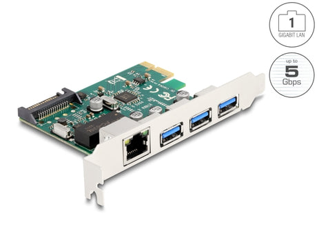 Delock 90105 Pci Express Card To 3 X Usb 5 Gbps Type-A Female + Gigabit Lan