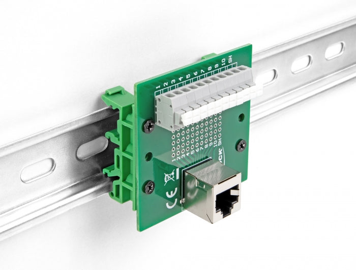 Delock 67013 Rj50 Female To Terminal Block With Push-Button For Din Rail Angled